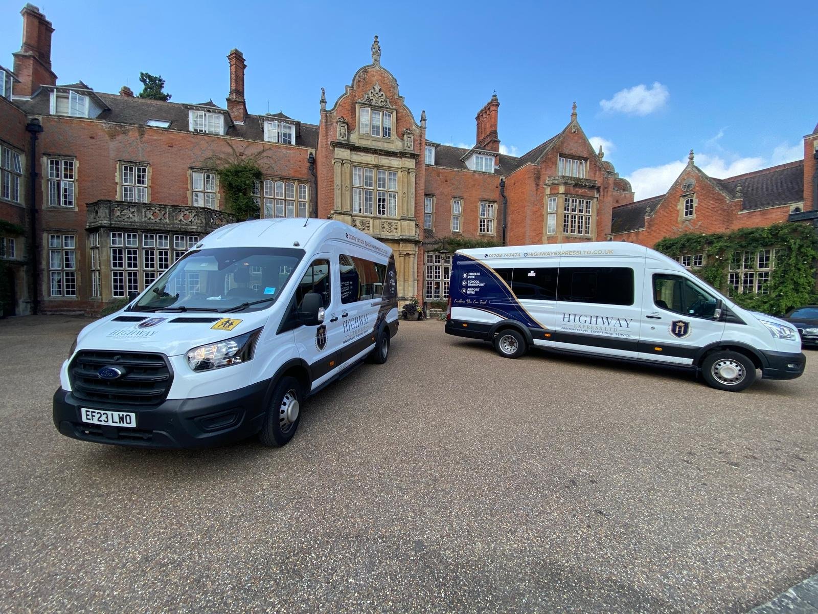 Highway Express passenger vehicles at a country venue